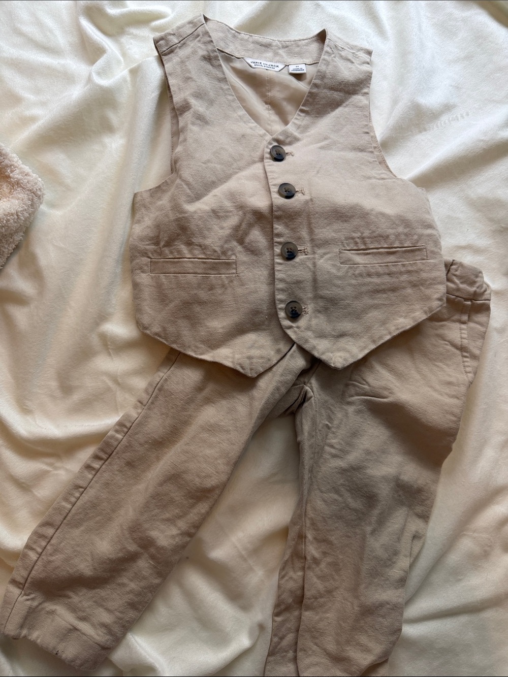Janie and Jack Beige Tan Boys Dress Vest and Pants Set